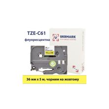 Лента для принтера этикеток UKRMARK B-Fc-TC61P-BK/YE, аналог TZeC61, флуорисцентна, 36 мм х 8 м, black on yellow (00786)