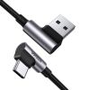 Дата кабель USB 2.0 AM to USB-C 3.0m 3A 90° corner US176 black Ugreen (70875) - Зображення 2