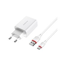 Зарядний пристрій BOROFONE BA21A Long Journey USB QC3.0 + cable USB to USB-C 18W White (6931474702487)
