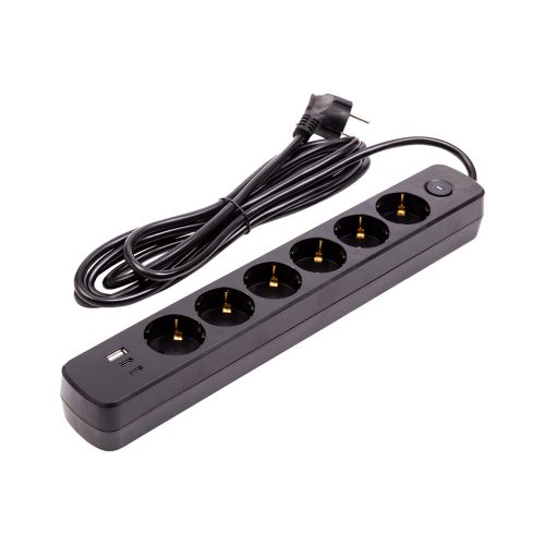 Сетевой фильтр питания PowerPlant 3м, 6 розеток, USB (YS-N6086/3c) (EX610662)