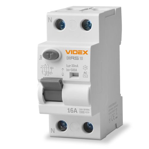 Диференційне реле (ПЗВ) Videx RESIST АС 2п 30мА 10кА 16А (VF-RS10-DR2AC16)