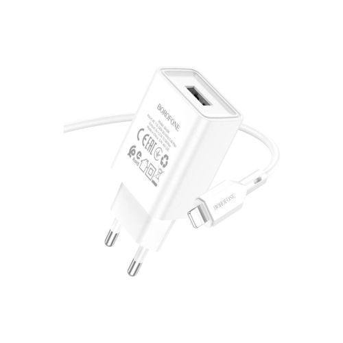 Зарядний пристрій BOROFONE BA68A Glacier USB + cable USB to Lightning 10.5W White (6974443385694)