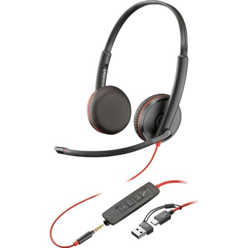 Навушники Poly BlackWire C3225 USB-C HS Stereo +3.5mm Plug +USB-C/A Adapter (Bulk) Black (8X229A6)