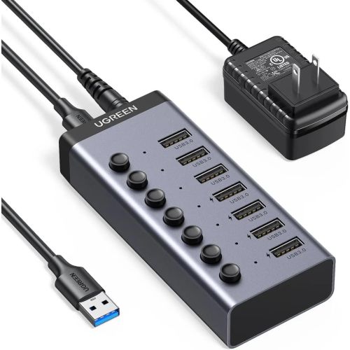 Концентратор Ugreen USB 3.0 to 7xUSB 3.0 with power supply CM481 gray (90307)