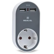 Зарядний пристрій REAL-EL USB-устройств + розетка (CS-20)