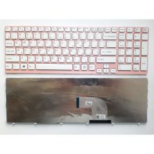 Клавиатура ноутбука Sony SVE15 (E15 Series) белая с розовой рамкой UA (A43687)