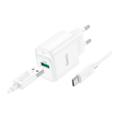Зарядное устройство HOCO C140A Smart USB QC3.0 + cable USB to USB-C White (6942007627832)