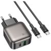 Зарядний пристрій BOROFONE BAS54A Absolute 1xUSB-C PD20W + 1xUSB QC3.0 + cable USB-C to USB-C Black (6941991116223) - Зображення 1