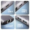 Концентратор AXAGON USB-C to 2xUSB-A + 1xUSB-C + HDMI + RJ45 + PD100W 0.15m gray (HMC-6G2L) - Изображение 3