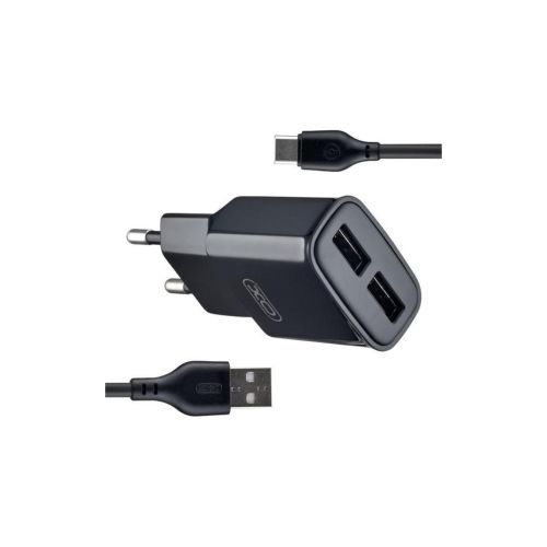 Зарядний пристрій XO L92C (2USB/2.4A) + USB - Type-C Чорний (XO-L92C-T)