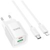 Зарядное устройство HOCO C147A Charm 1xUSB-C PD20W + 1xUSB QC3.0 + cable USB-C to Lightning White (6942007630283) - Изображение 1