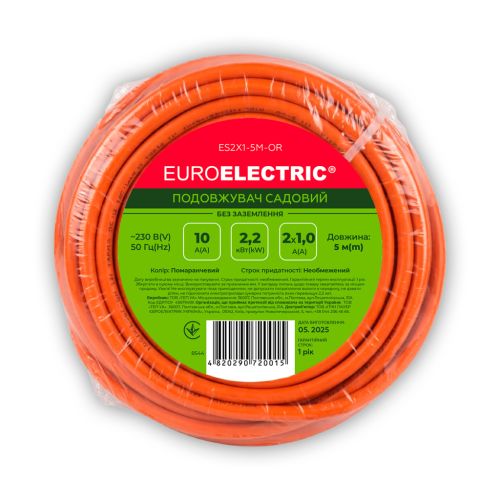 Сетевой удлинитель EUROELECTRIC ПВС 2x1 без заземления 1 гн. оранжевый 5м (ES2X1-5M-OR)