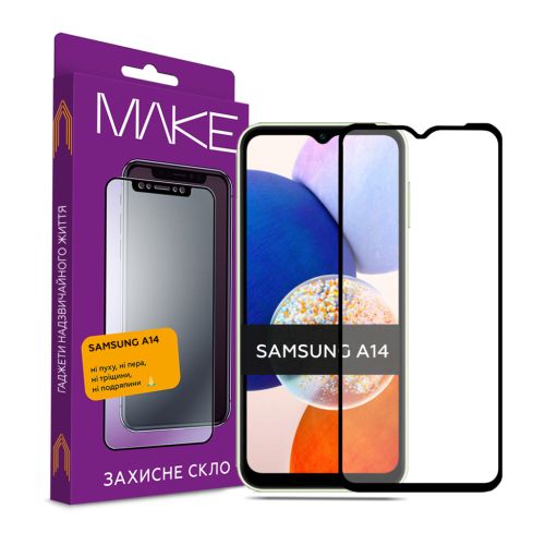 Стекло защитное MAKE Samsung A14 Full Cover Full Glue (MGF-SA14)