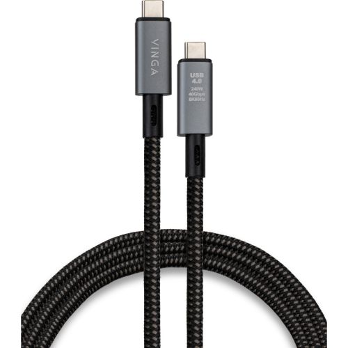 Дата кабель USB-C to USB-C 0.8m USB4 240W 40GBps 8K60Hz Nylon Vinga (VCPDCU4)