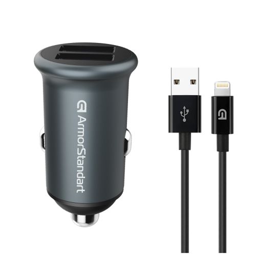 Зарядное устройство Armorstandart 2xUSB QC3.0 Grey + cable Lightning (ARM82458)