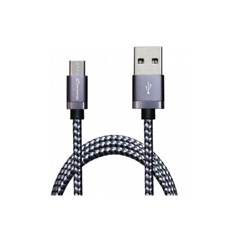 Дата кабель USB 2.0 AM to Micro 5P 1.0m 3A silver black Grand-X (FM07SB)