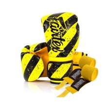 Боксерські рукавички Fairtex BGV14Y Yellow/Black 14 унцій (бинти в комплекті) (BGV14Y_14oz_Yellow/Black)