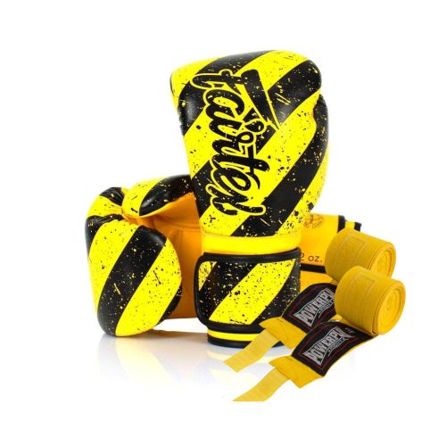 Боксерські рукавички Fairtex BGV14Y Yellow/Black 14 унцій (бинти в комплекті) (BGV14Y_14oz_Yellow/Black)