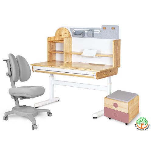 Парта с креслом Mealux Timberdesk L (парта+кресло+тумба) (BD-690 L+ box BD 920-2 PN+Y-115 G)