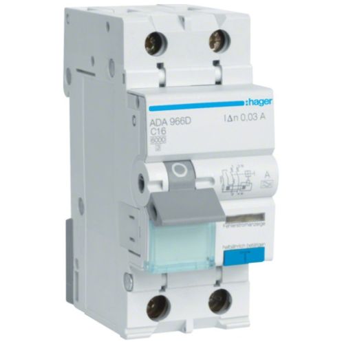 Дифференциальный автоматический выключатель Hager 1-п.+N 16A C 30mA (6kA) A (A) (ADA966D)