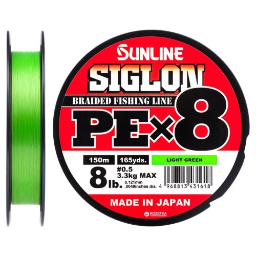 Шнур Sunline Siglon PE х8 150m 0.5/0.121mm 8lb/3.3kg Light Green (1658.09.62)