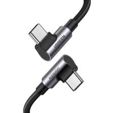 Дата кабель USB-C to USB-C 1.0m 100W (20V/5A) 90° corner braided black Ugreen (70696)