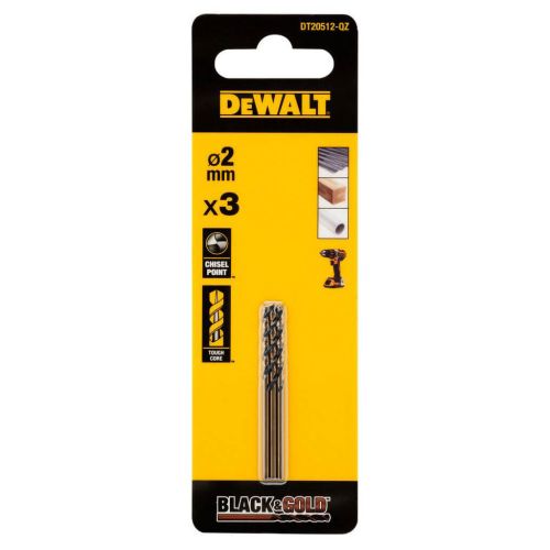 Свердло DeWALT по металу Black & Gold, HSS-G, 2 х 49 х 24 мм, 3 шт. (DT20512)