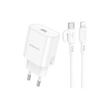 Зарядное устройство BOROFONE BA82A Platinum USB-C PD25W + cable USB-C to Lightning White (6941991112263)