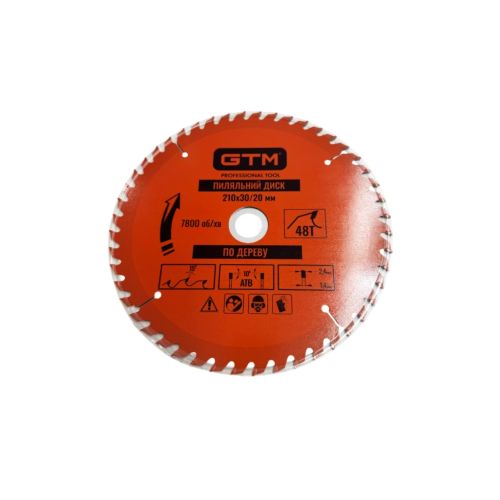 Круг відрізний GTM 210×30мм, 48 зубів, по дереву (SBW-21048)