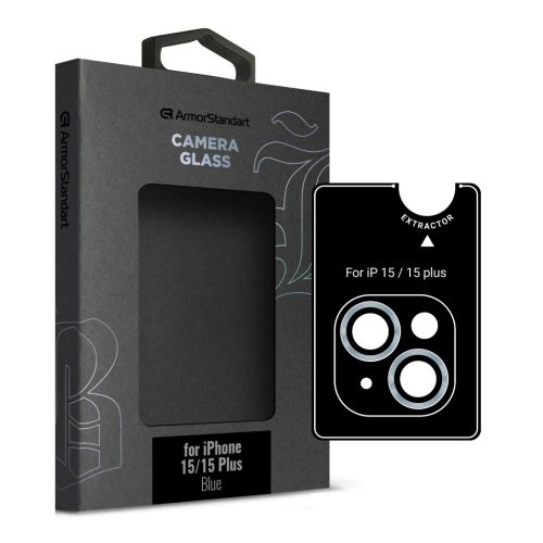 Скло захисне Armorstandart Camera glass Supreme Black Icon iPhone 15/15 Plus Blue (ARM76590)