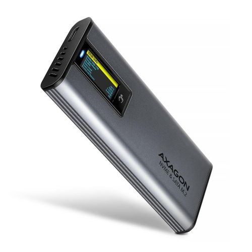 Карман внешний AXAGON USB-C 10Gbps metal box with info display for M.2 NVMe & SATA SSD (EEM2-SD2)