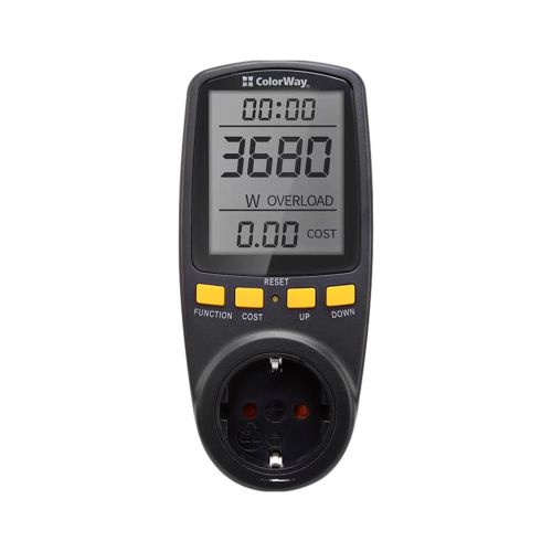 Ваттметр ColorWay цифровий 16A/3680W, black (CW-VM16-02D)