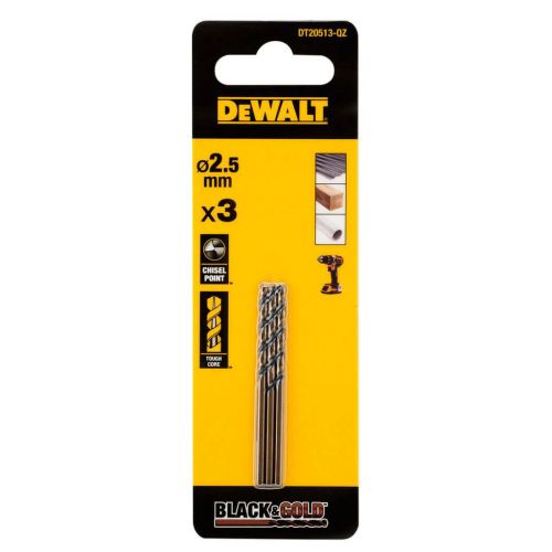 Сверло DeWALT по металлу Black & Gold,HSS-G, 2.5 х 57 х 30 мм, 3 шт. (DT20513)