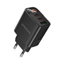Зарядное устройство BOROFONE BA98A 2xUSB-C PD30W + 1xUSB 18W digital display black (6941991120510)