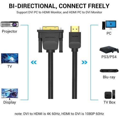 Кабель мультимедийный HDMI M to DVI M 2.0m 4K60Hz black Vention (ABFBH)