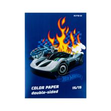 Цветная бумага Kite А4 двухсторонняя Hot Wheels 15л/15 цв (HW24-250)