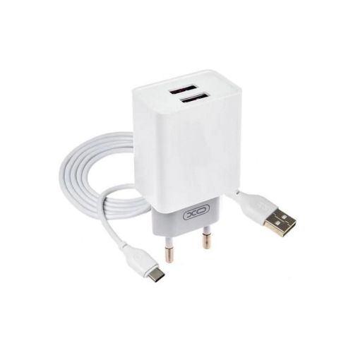 Зарядное устройство XO L75 2USB/2.4A + Type-C White (XO-L75-T)