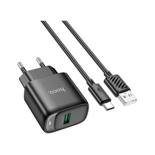 Зарядное устройство HOCO C140A Smart USB QC3.0 + cable USB to USB-C Black (6942007627825)