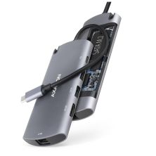 Концентратор AXAGON USB-C to 2xUSB-A + HDMI + RJ45 + SATA M.2 + PD 100W 0.18m grey (HMC-6M2)