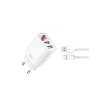 Зарядний пристрій XO L95 (2USB/2.4A) + USB - MicroUSB White (XO-L95-M)