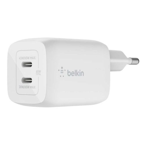 Зарядное устройство Belkin 65W 2хUSB-С GAN PD PPS white (WCH013VFWH)