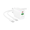 Зарядное устройство BOROFONE BN27 Fuente 1xUSB-C PD20W + 1xUSB QC3.0 + cable USB-C to USB-C White (6941991120282) - Изображение 1
