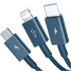 Дата кабель USB 2.0 AM to Lightning + Micro 5P + Type-C 1.5m 3.5A blue Baseus (CAMLTYS-03) - Зображення 1