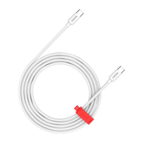 Дата кабель USB-C to USB-C 1.2m CC60AB 60W Braided White Canyon (CND-CC60AB12W)