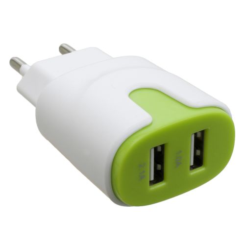 Зарядное устройство Patron 2xUSB 2.0 2A/1A white/green (PN-2USB-220V-G) Зарядное устройство Patron 2xUSB 2.0 2A/1A white/green (PN-2USB-220V-G)