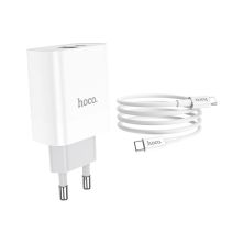 Зарядное устройство HOCO C80A Rapido 1xUSB-C PD20W + 1xUSB QC3.0 + cable USB-C to USB-C White (6931474740533)