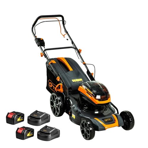 Газонокосарка GTM акумуляторна, 2×18V, 48см, самохідна, 2×4Ah, ЗП (BLM48H-SP_KIT)