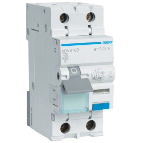 Дифференциальный автоматический выключатель Hager 1-п.+N 20A C 30mA (6kA) A (A) (ADA970D)