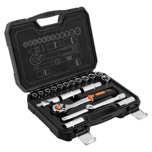 Набор головок Neo Tools 20шт, 1/2, трещотка 90 зубцов, CrV, кейс (10-032N)