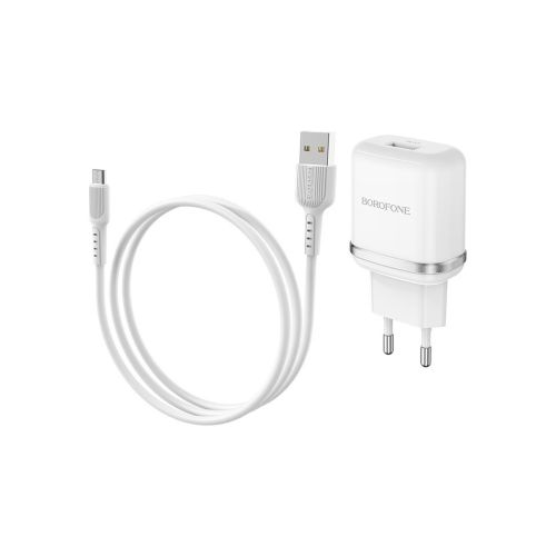 Зарядное устройство BOROFONE BA36A High Speed USB QC3.0 + cable USB to Micro 5P 18W White (6931474715999)